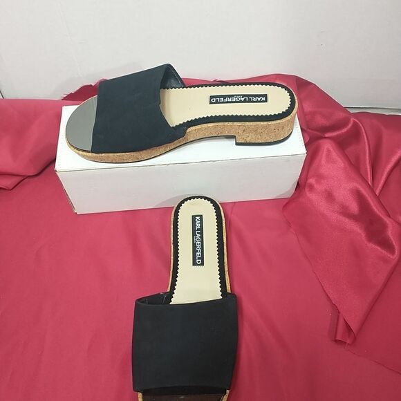 Karl Lagerfeld Platform Cher Sandals Black Slide Womens Size 8.5 M - Picture 1 of 8